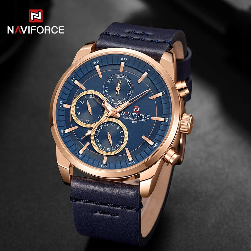 Top Brand NAVIFORCE Mens Watches Luxury Waterproof Multi-Function Male Wristwatch Fashion Genuine Leather Man Sport Quartz