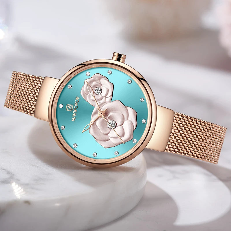 NAVIFORCE New Rose Gold Women Watches Dress Quartz Watch Ladies Top Brand Luxury Female Wrist Watch
