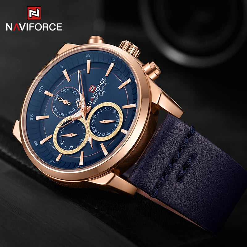 Top Brand NAVIFORCE Mens Watches Luxury Waterproof Multi-Function Male Wristwatch Fashion Genuine Leather Man Sport Quartz
