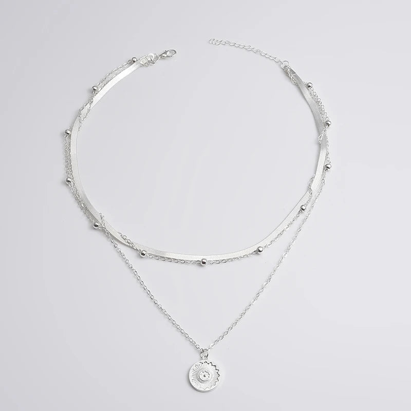 925 Sterling Silver Three-Layer Round Necklace