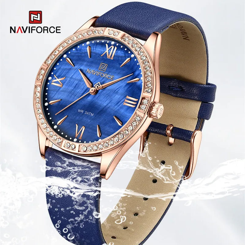 NAVIFORCE Women Watches Luxury Fashion Elegant Ladies Quartz Watch Waterproof Leather Bracelet Wristwatches Girlfriend Gift