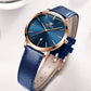 OLEVS Gold Blue Leather Watch