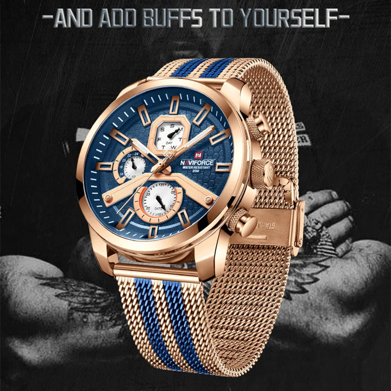 NAVIFORCE Men's Calendar Watches Casual Sport Watch for Men Quartz WristWatch Stainless Steel Strap Watch