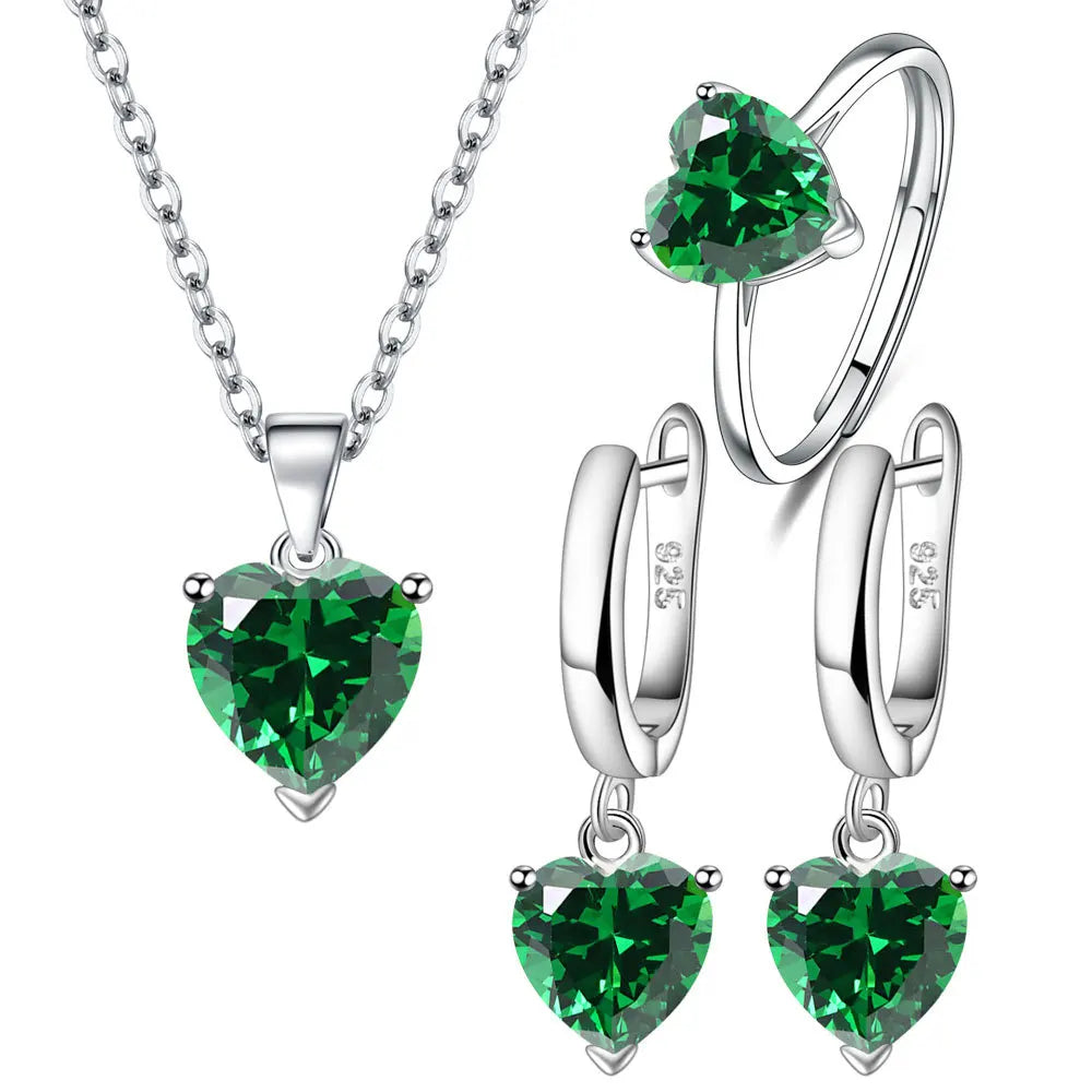 Heart Zircon Ring Earrings Necklace