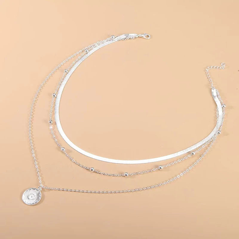 925 Sterling Silver Three-Layer Round Necklace