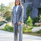 Oversized Women Single Breasted Blazer pant plaid gray suit