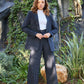 Oversized Women Single Breasted Blazer pant plaid black suit