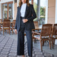 Oversized Women Single Breasted Blazer pant plaid black suit