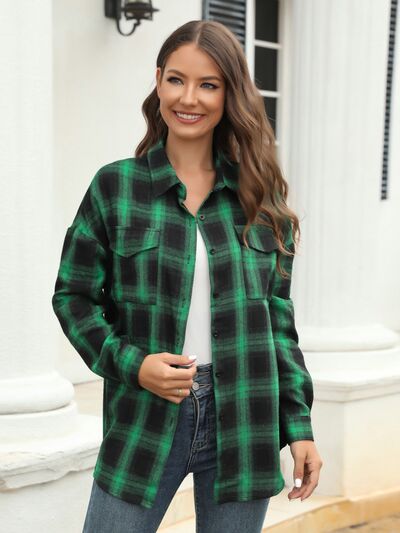 Plaid Button Up Pocketed Shirt