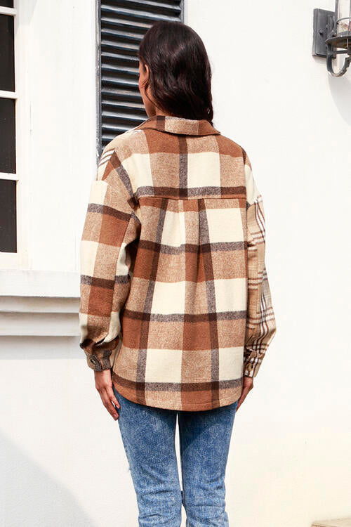 Plaid Button Up Collared Neck Long Sleeve Shacket