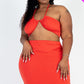Plus Size Sexy Solid Crisscross Halter Top & Ruched Mini Skirt Set