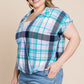 Plus Size Multi Colored Check Printed Casual Collared Short Sleeve Top
