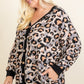 Plus Size Cozy Animal Mir Print With Brush Button Up Cardigan