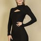 Ribbed Cut Out Front Long Sleeve Bodycon Mini Dress