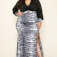 Venecia Solid/zebra V Neck Long Sleeve Belted Maxi Dress