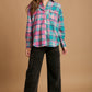 Mixed Plaid Boxy Cut Button Down Flannel With Front Pocket