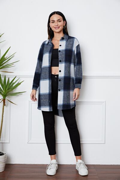 Plaid Button Up Collared Neck Outerwear